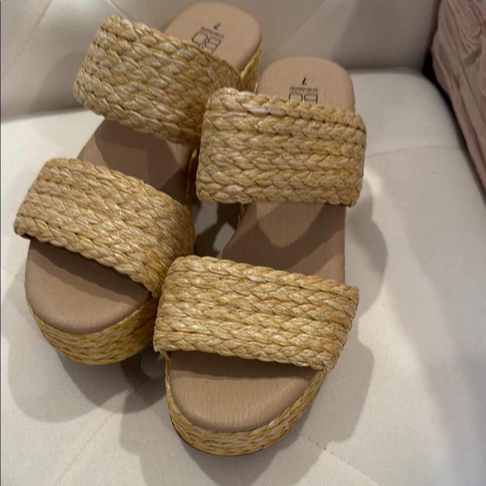 NEW No Boundaries Tan Espadrille Slides with Braided Strap